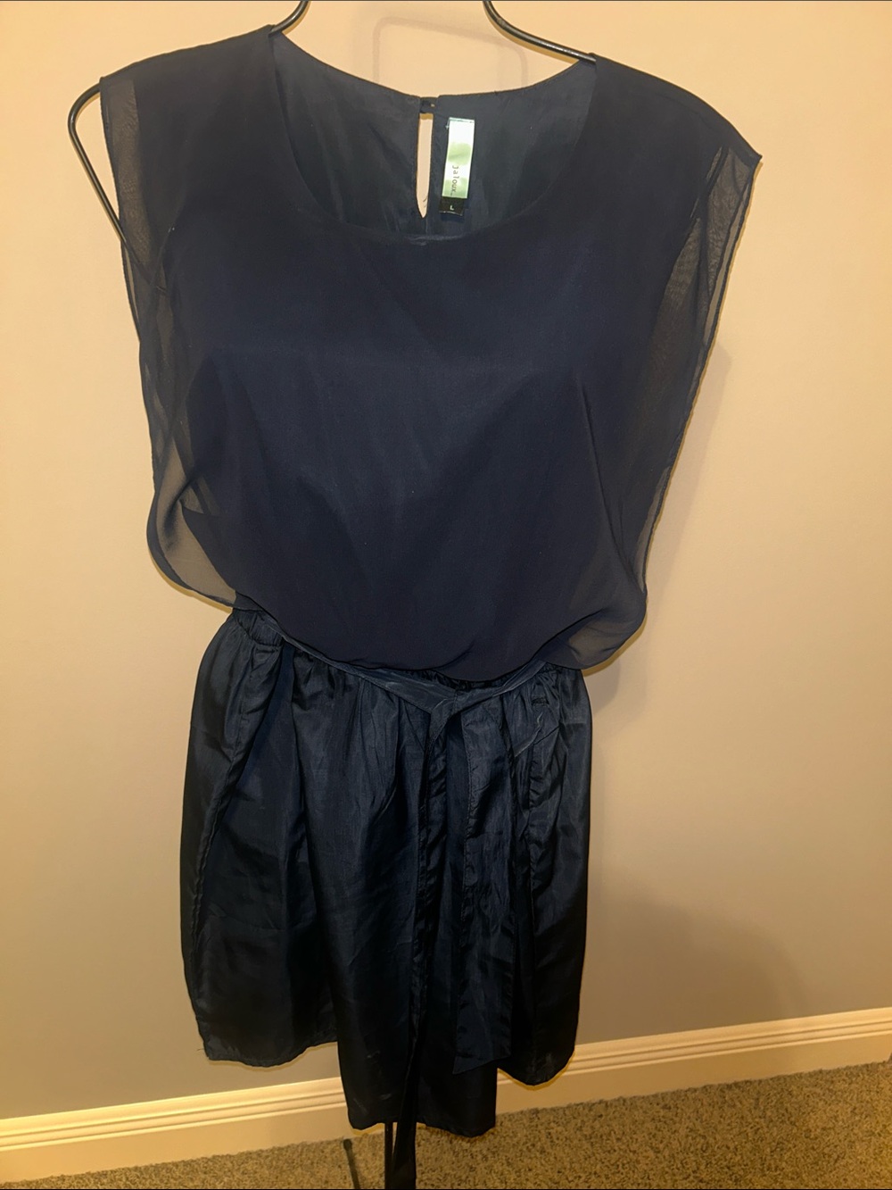 Chiffon Overlay Navy Mini Dress